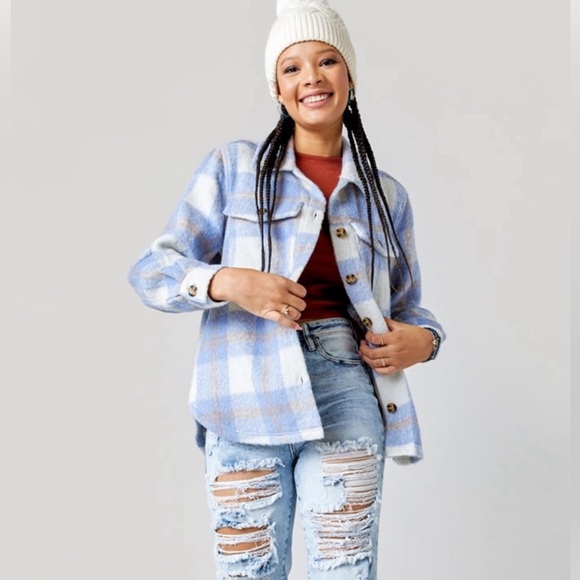 (20)🍁NEW Fall🍁 Belle Plaid Button Down Shacket - Picture 3 of 5